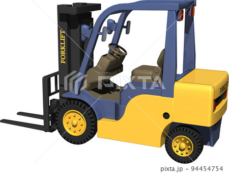 倉庫や工場や店舗の搬入に欠かせない黄色いフォークリフトのイラスト 倉庫や工場や店舗の搬入に欠かせない黄色いフォークリフトのイラスト 94454754