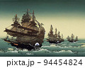 帆走する黒い帆船軍団 94454824