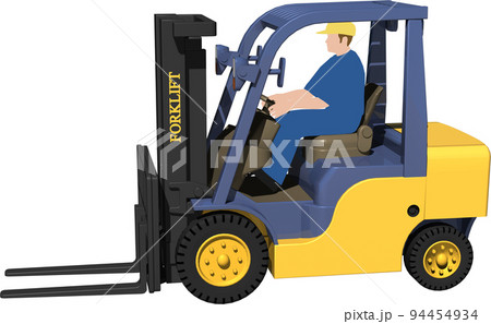 倉庫や工場や店舗の搬入に欠かせない黄色いフォークリフトのイラスト 94454934