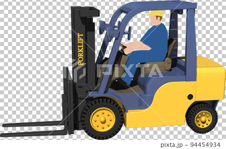 倉庫や工場や店舗の搬入に欠かせない黄色いフォークリフトのイラスト 94454934