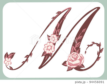 エレガントな花を使ったデザイン文字。「M」。ベクター素材。 エレガントな花を使ったデザイン文字。「M」。ベクター素材。 94456091