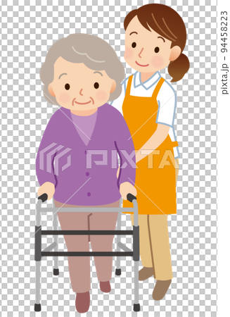 Elderly people doing walking training care worker helper Elderly people doing walking training care worker helper 94458223