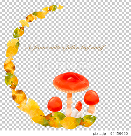 以秋天為靈感的圓形框架，落葉和蘑菇 94459660