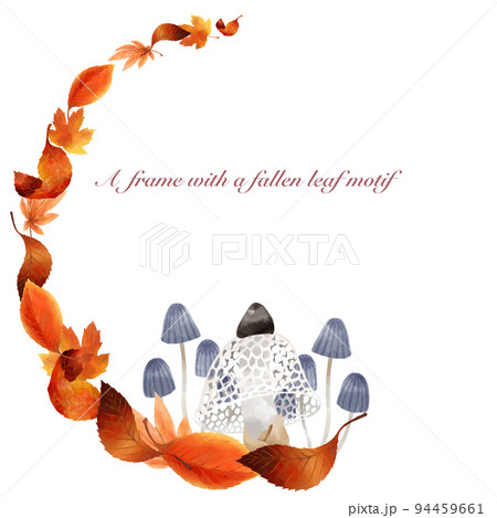 落ち葉とキノコの秋をイメージした円形フレーム 94459661