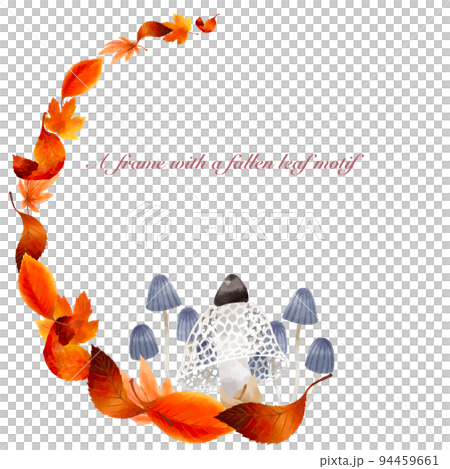 落ち葉とキノコの秋をイメージした円形フレーム 94459661