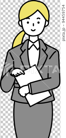 書類を持っているスーツのポニーテールの女性イラスト 線あり 書類を持っているスーツのポニーテールの女性イラスト 線あり 94459754