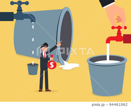 Businesses in crisis. businessman trying to survive during crisis, businessman and bucket. 94461062
