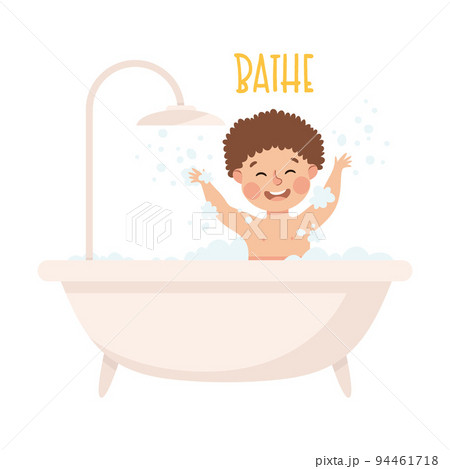 Little Boy Bathing in Bathtub with Foam...のイラスト素材 [94461718] - PIXTA