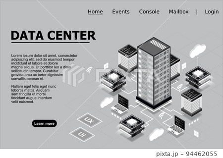 Computer technology isometric icon, server room, digital device set, element for design, pc laptop, server, cloud storage 94462055
