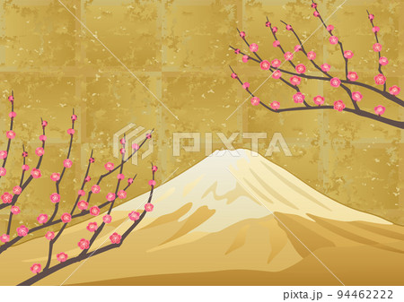 装飾背景-金箔に紅梅と富士山 装飾背景-金箔に紅梅と富士山 94462222