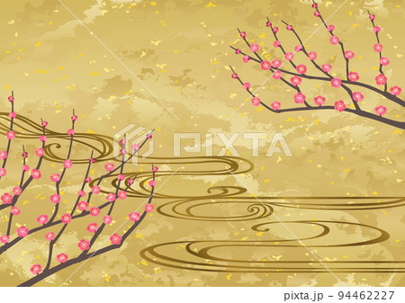 装飾背景-金箔に紅梅と流水 装飾背景-金箔に紅梅と流水 94462227