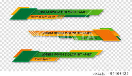 Three geometric lower third banners set design. Modern geometric lower third banner template design. Colorful lower thirds set template vector 94463425