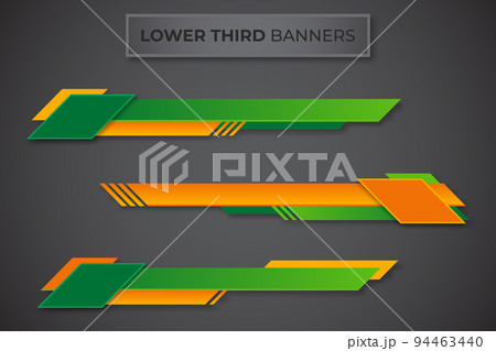 Three geometric lower third banners set design. Modern geometric lower third banner template design. Colorful lower thirds set template vector Three geometric lower third banners set design. Modern geometric lower third banner template design. Colorful lower thirds set template vector 94463440