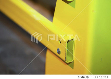Metal joints of warehouse shelves. 94463861