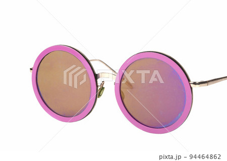 Purple retro glasses on a white background. Round sunglasses. Purple retro glasses on a white background. Round sunglasses. 94464862