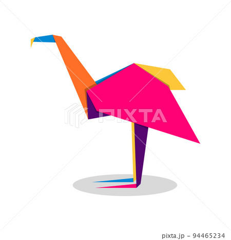Flamingo origami. Abstract colorful vibrant Flamingo logo design. Animal origami. Vector illustration 94465234