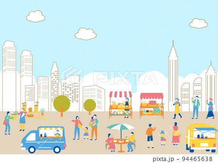 マルシェ　休日のマーケットで楽しむ人々 94465638