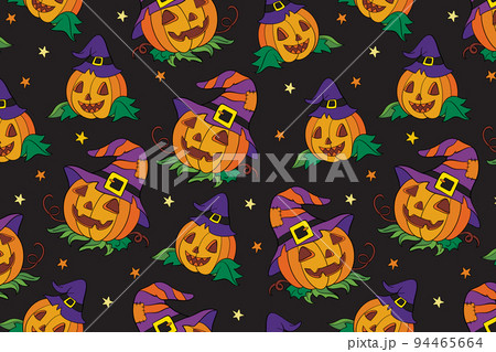 Seamless pattern of Halloween with Cute Pumpkins in hats Seamless pattern of Halloween with Cute Pumpkins in hats 94465664