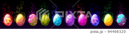 Cartoon dragon eggs with glowing sparkles set Cartoon dragon eggs with glowing sparkles set 94466320