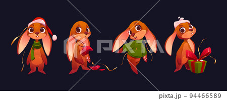 Cute Christmas rabbit cartoon character, bunny Cute Christmas rabbit cartoon character, bunny 94466589
