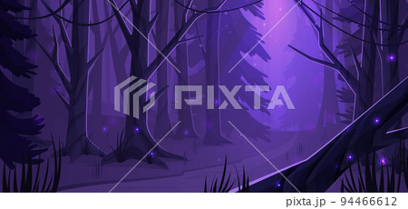 Night forest landscape with trees and road, vector 94466612