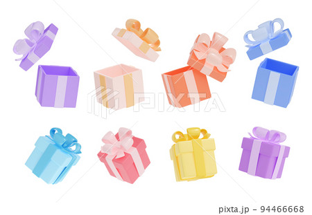 3D render set of open and closed gift boxes 3D render set of open and closed gift boxes 94466668