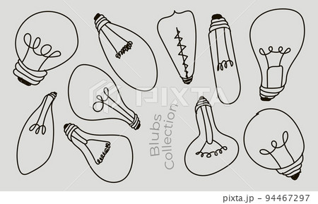 Creativity ideas light bulbs doodle collection. Vector illustration 94467297