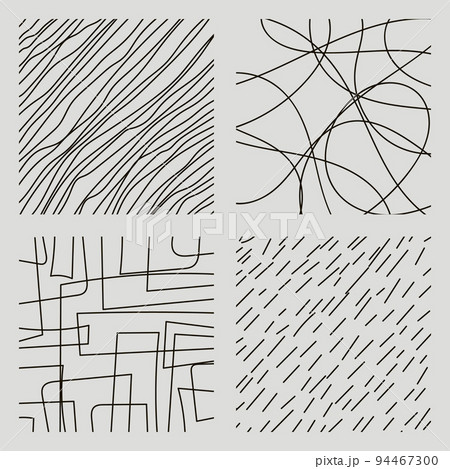 Set of hand drawn textured seamless patterns. Simple textures for background. Vector illustration 94467300