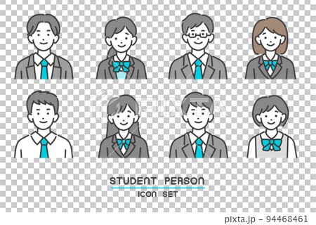 簡單易用的矢量圖，顯示學生在西裝外套制服/制服/高中生/初中生/補習班中的面部圖標 94468461