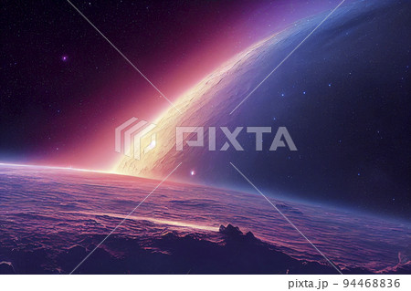 3d rendered Space Art: Alien Planet - A Fantasy Landscape with purple skies. 3d rendered Space Art: Alien Planet - A Fantasy Landscape with purple skies. 94468836