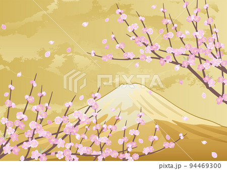 装飾背景-金箔に桃と富士山 装飾背景-金箔に桃と富士山 94469300