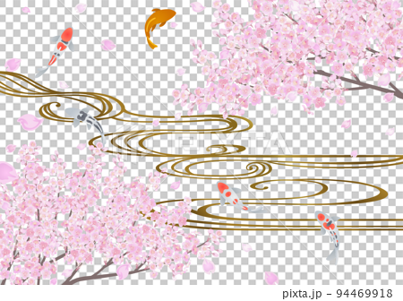 装飾背景-桜と流水と錦鯉 94469918