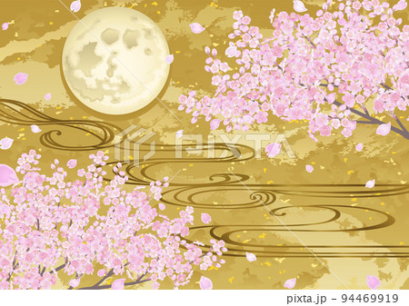 装飾背景-金箔に桜と流水と月 装飾背景-金箔に桜と流水と月 94469919