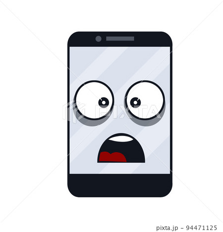 Mobile phone with sad face on screen. 94471125