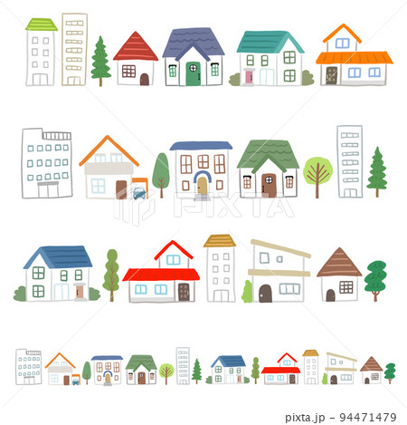 かわいいタッチの住宅の街並み ラインイラスト かわいいタッチの住宅の街並み ラインイラスト 94471479
