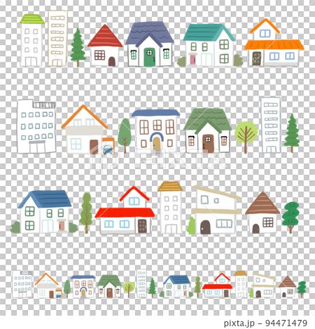 Line illustration of a residential townscape with a cute touch Line illustration of a residential townscape with a cute touch 94471479