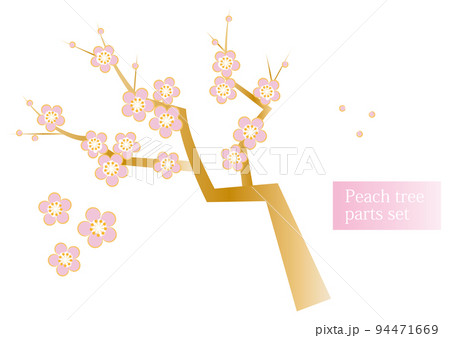 日本の植物 桃の花が咲き誇っている桃の木 和風のお洒落なイラスト パーツセット ベクターのイラスト素材 日本の植物 桃の花が咲き誇っている桃の木 和風のお洒落なイラスト パーツセット ベクターのイラスト素材