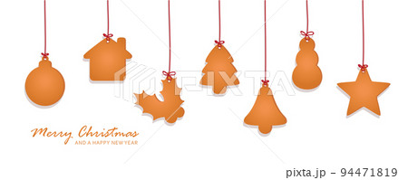 christmas card with hanging gingerbread cookies decoration on blue background 94471819