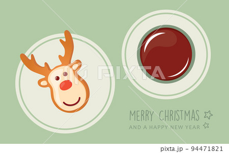 merry christmas card with cookie gingerbread and cocoa drink 94471821