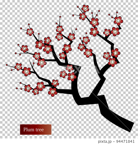 日本の植物 梅花が咲き誇る梅の木 和風のお洒落なイラスト ベクター 日本の植物 梅花が咲き誇る梅の木 和風のお洒落なイラスト ベクター 94471841