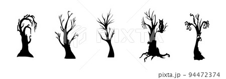 Collection of 5 gloomy halloween trees on white background - Vector 94472374