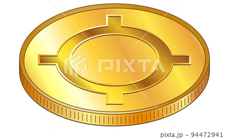 Golden coin with universal currency sign isometric top view isolated on white. Character used to denote an unspecified currency. Design element. Golden coin with universal currency sign isometric top view isolated on white. Character used to denote an unspecified currency. Design element. 94472941