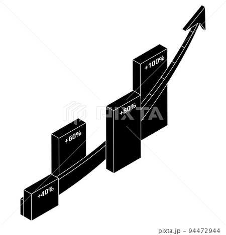 Chart and upward arrow isometric silhouette isolated on white background. Design element. Chart and upward arrow isometric silhouette isolated on white background. Design element. 94472944
