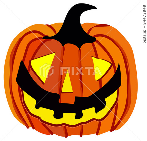 Pumpkin in cartoon style with glowing eyes and smiling mouth for Halloween isolated on white background. Design element. Pumpkin in cartoon style with glowing eyes and smiling mouth for Halloween isolated on white background. Design element. 94472949