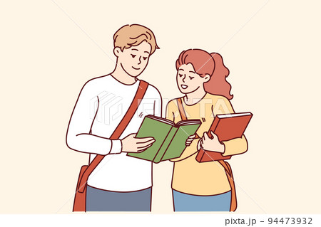 Happy students with textbooks before class Happy students with textbooks before class 94473932