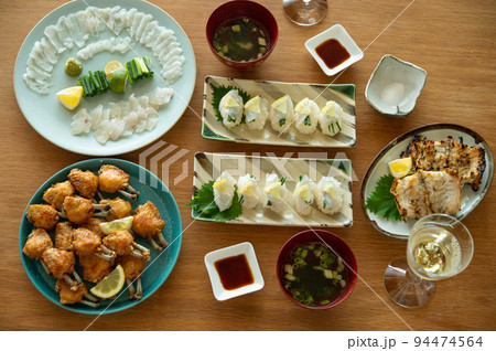マゴチづくしの食卓（薄造り、昆布締め、握り、塩焼き、あら汁） 94474564