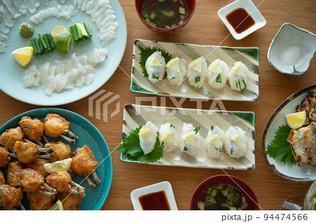 マゴチづくしの食卓（薄造り、昆布締め、握り、塩焼き、あら汁） 94474566