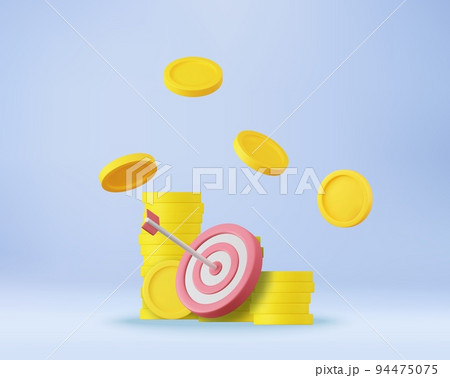 3d red target and arrows with stacks coins 3d red target and arrows with stacks coins 94475075