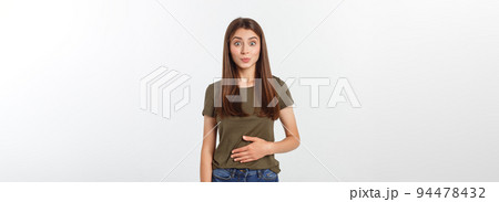 pregnant woman with her hands on her stomach, isolated against white background pregnant woman with her hands on her stomach, isolated against white background 94478432