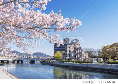 満開の桜と原爆ドーム　平和記念公園の春の風景　広島観光名所　2023年G7サミット　 94478838